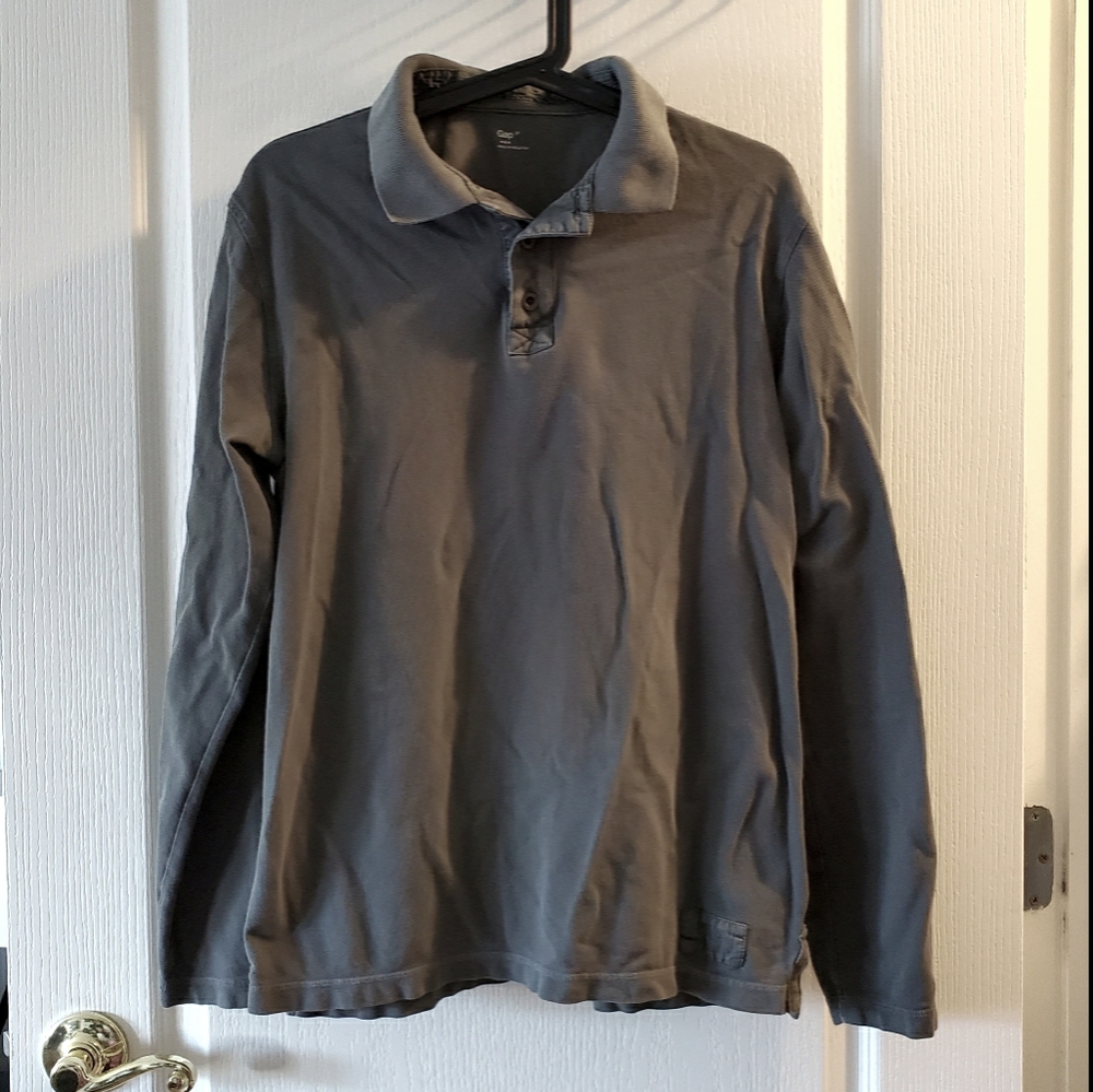 Gap Gray Long Sleeve Button Collar T-Shirt